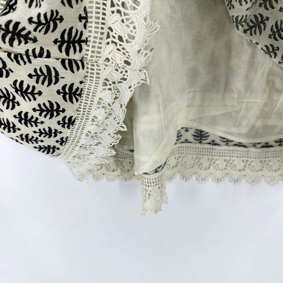 Old Navy Mini Dress Womens Sleeveless Tie Shoulder Ikat Lace Hem Black Cream M - Picture 6 of 11